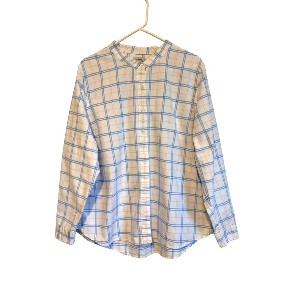 L.L Bean Button Down Shirt White Blue Pink Plaid Long Sleeve Cotton XL Preppy